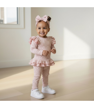 Bloemen legging set met haarband - Roze