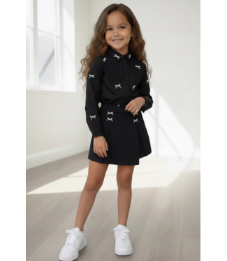 Bow Blouse Set - Zwart
