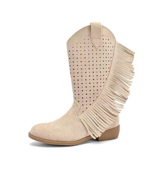 Suede Cowboy Boots - Beige