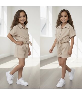 Geknoopte Blouse Set - Beige