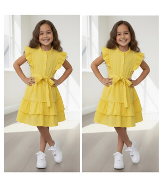 Mousseline Ruffle dress  - Geel