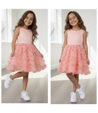 3D bloemen jurk  - Zalm