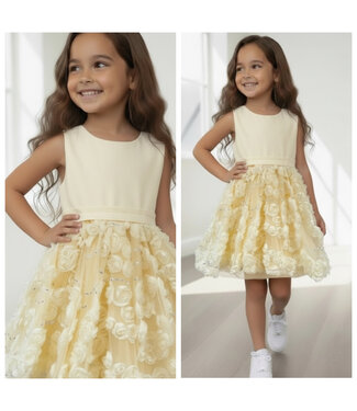3D bloemen jurk  - Champagne