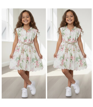 Boho Bloemenjurk – Wit/Lichtroze