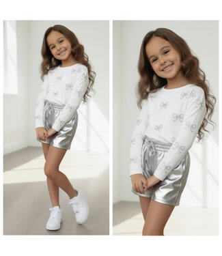 Leatherlook Silver Short & Bow Shirt Set