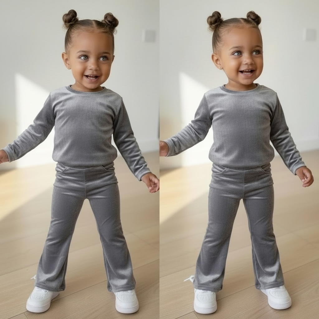 Velvet Flared 2-delige set met haarband - Grijs