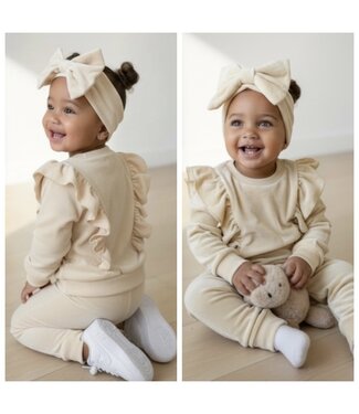 Draakjes en Boefjes Velvet ruffle set met haarband - Beige