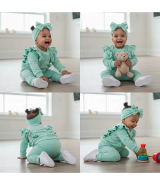 Draakjes en Boefjes Velvet ruffle set met haarband - Mint