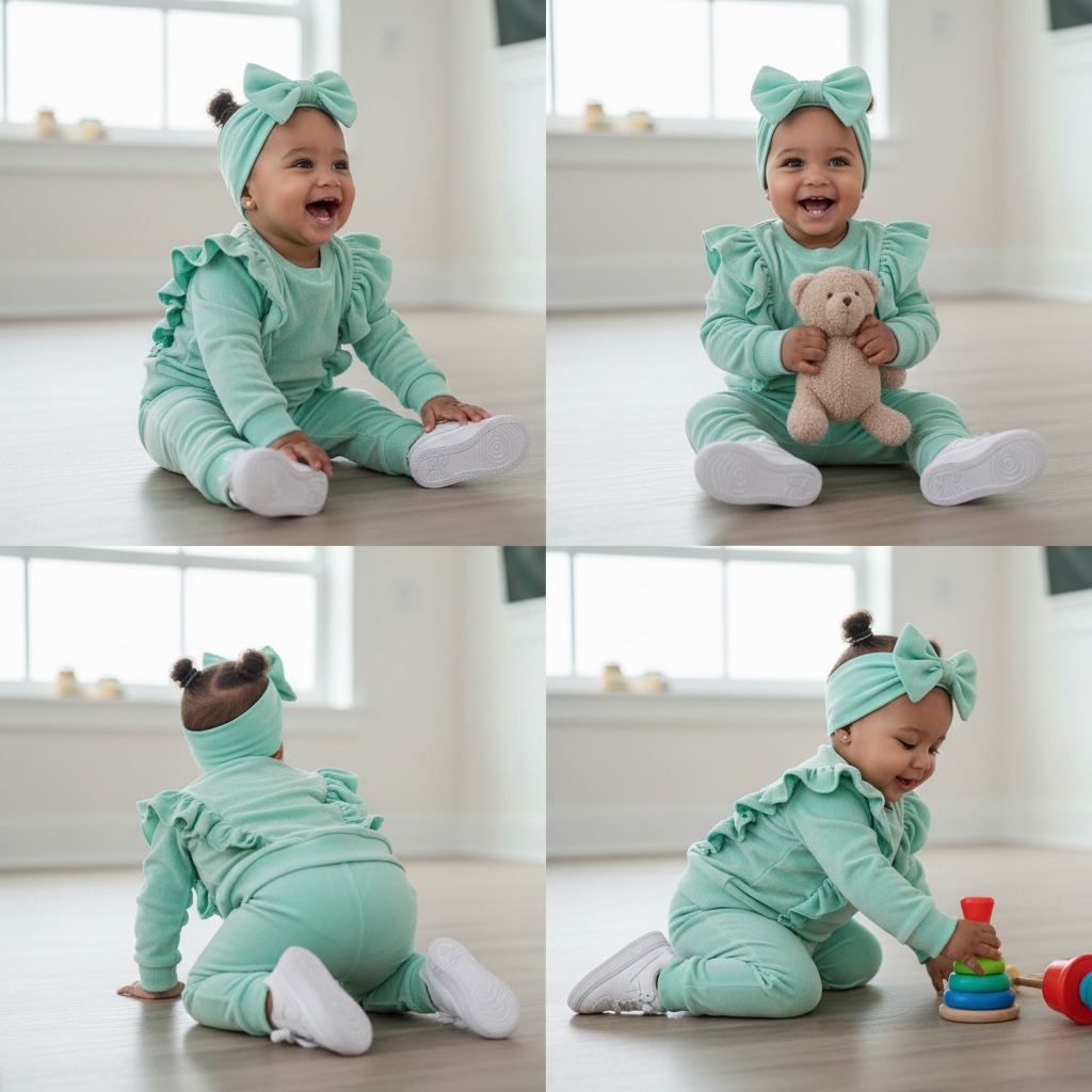 Velvet ruffle set met haarband - Mint