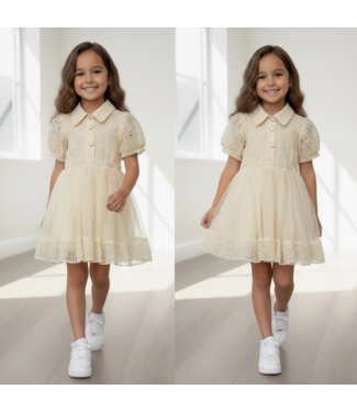 Ella Lace & Tule Jurk - Champagne