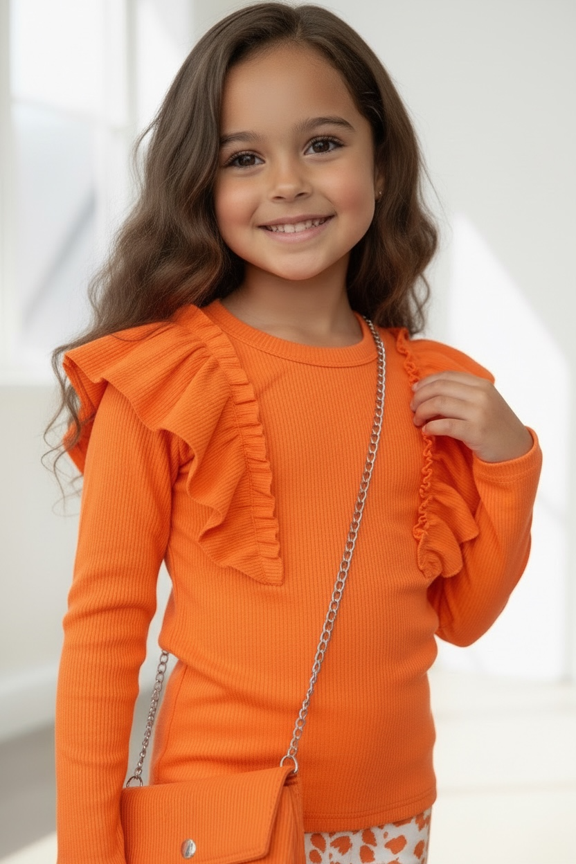 Ruffle longsleeve met tasje - Oranje (Verzenddatum 8 april)