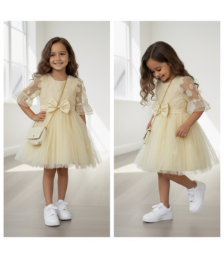 Jurk met grote strik - Champagne