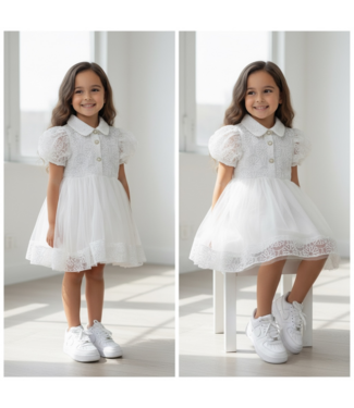 Ella Lace & Tule Jurk - Wit