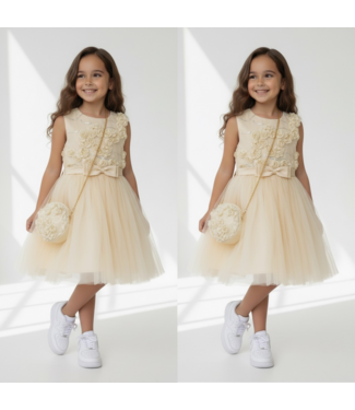 Flower jurk (met tasje) - Champagne