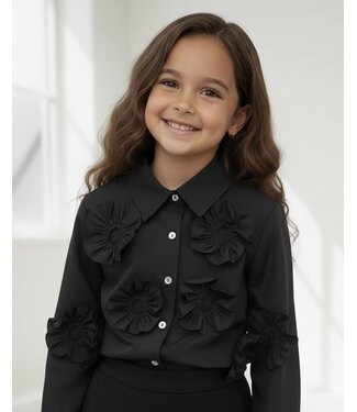 Big Flowers Blouse - Zwart