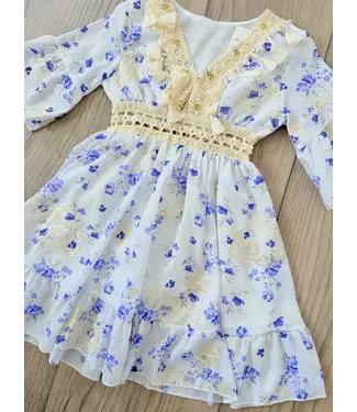 Summer Roses Dress - Wit/Blauw