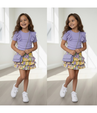 Rozen Rokje & T-Shirt met tasje - Paars
