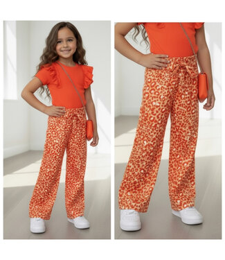 Leopard Broek & T-Shirt met tasje - Oranje
