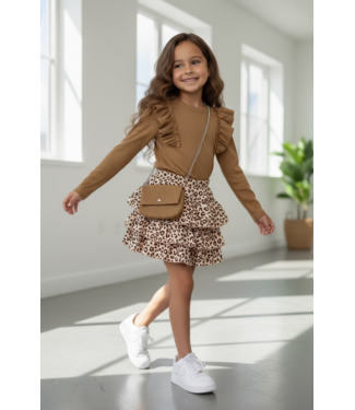Leopard Rokje & Shirt met tasje - Camel/Beige