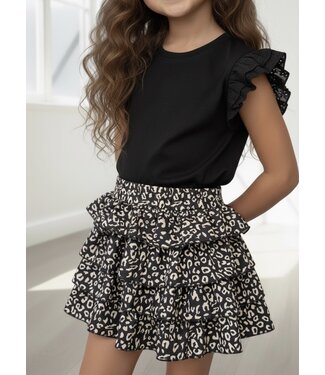 Leopard Rokje & Basic Ruffle Top - Zwart