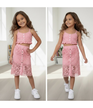 Laced Skirt Set - Roze