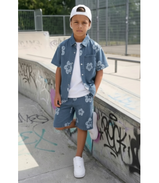 Denim Flower Set - Blauw