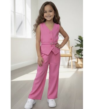 Belted gilet set - Fuschia