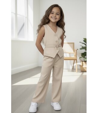 Belted gilet set - Beige