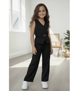 Belted gilet set - Zwart