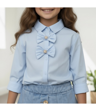 Blouse met strik- Blauw