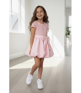 Princess Lace Bow Dress- Roze