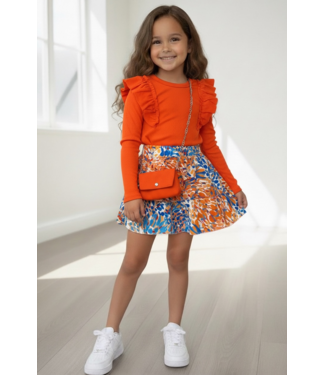 Rokje & Ruffle Longsleeve met tasje - Oranje