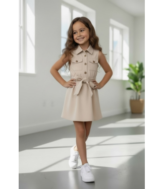 Simple Belted Dress - Beige