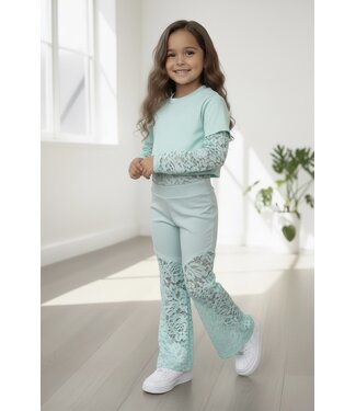 Lace Body T-Shirt & Lace Flared Set - Turqouise