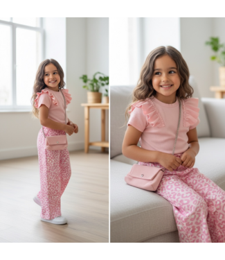 Leopard Broek & T-Shirt met tasje - Roze
