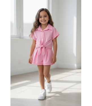 Geknoopte Blouse Set - Roze