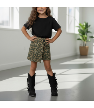 No Way Monday Denim Jeans Skort - Leopard