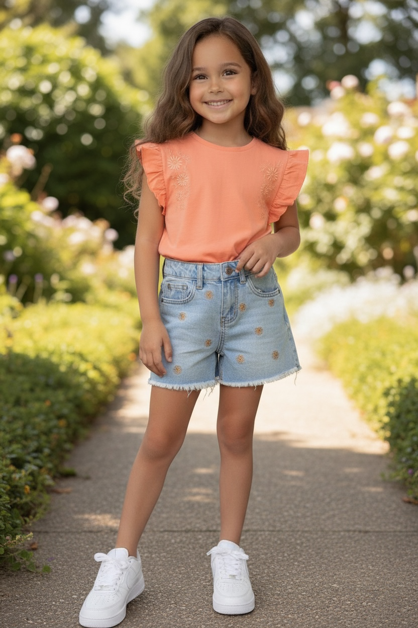 Korte Spijkerbroek - Flowers