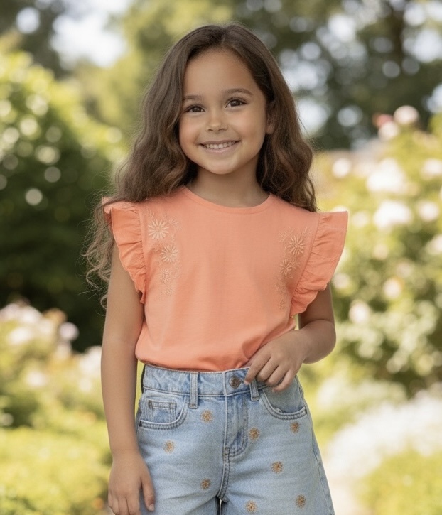 T-Shirt met ruffle mouwen - Blushed Terra
