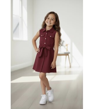 Simple Belted Dress - Bordeaux