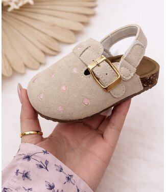 Suéde Clogs - Beige/Hartjes