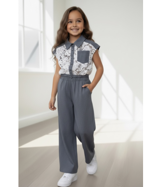 Lace & Grey Wide-Leg Set