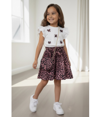 Leopard Jurk met strikjes (met tasje) - Fuschia