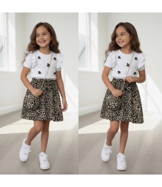 Leopard Jurk met strikjes (met tasje) - Champagne