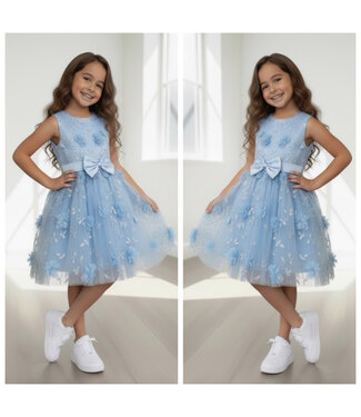 Bloemen Jurk - 3D Bloemen - Blauw