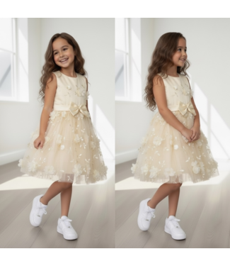 Bloemen Jurk - 3D Bloemen - Champagne