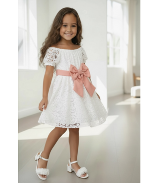 Lace & bow dress - Wit