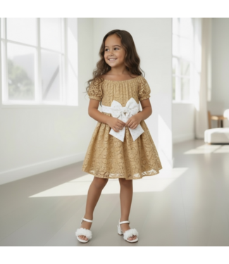 Lace & bow dress - Beige