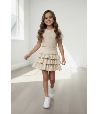 Ruffle Rokje & Lace Top - Beige