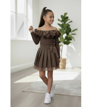 Layered Lace Skirt & Ruffle Body - Marron